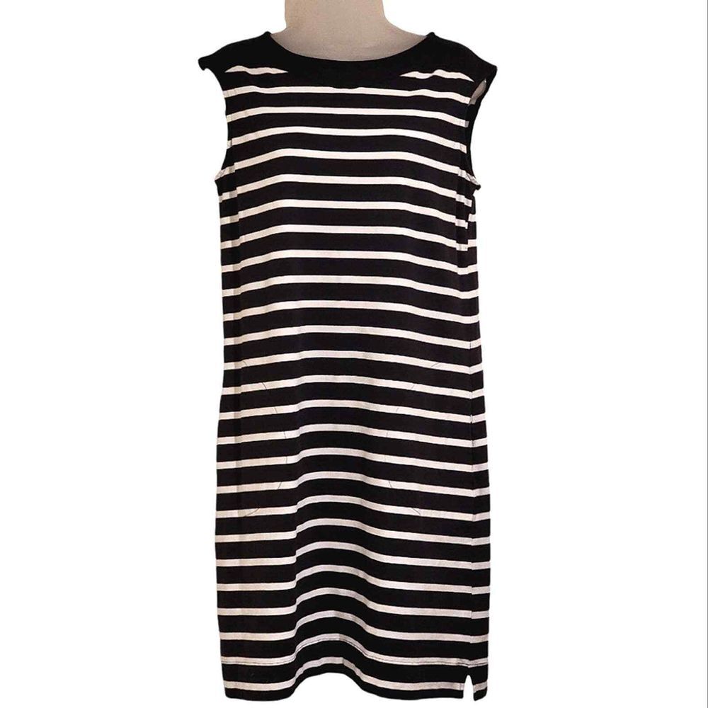 Denim & Co Boat Neck Dress, Black & White‎ Stripes, Size S